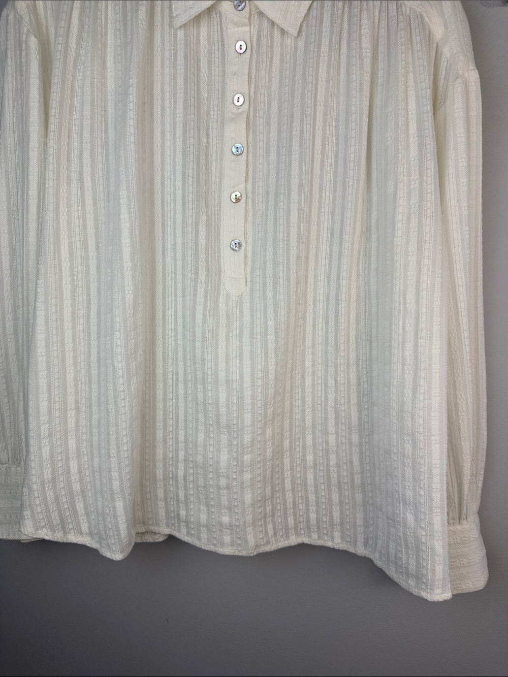 Faherty Olli Organic Cotton Popover Shirt in Egret Long Sleeves Large Minimalist - Picture 8 of 16